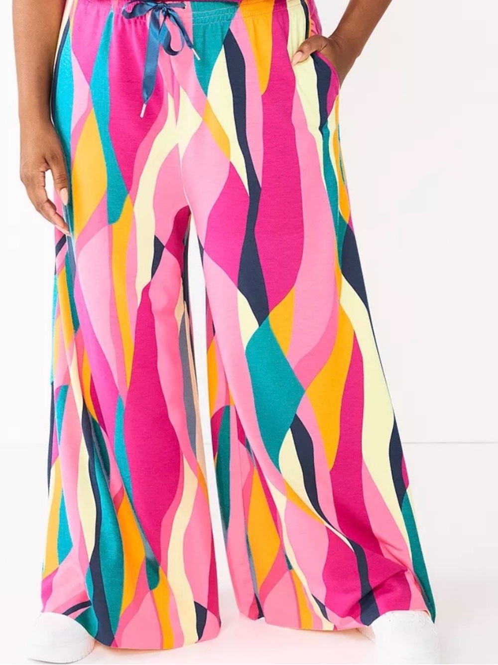 tek gear Multicolor Wide-Leg Drawstring Pants in Pink, Teal & Yellow